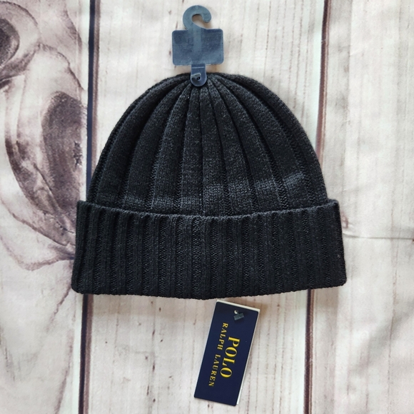 NWT Polo Ralph Lauren Beanie Wool Blend Rib Knit Cuff Pony Logo Black Unisex - Picture 4 of 7